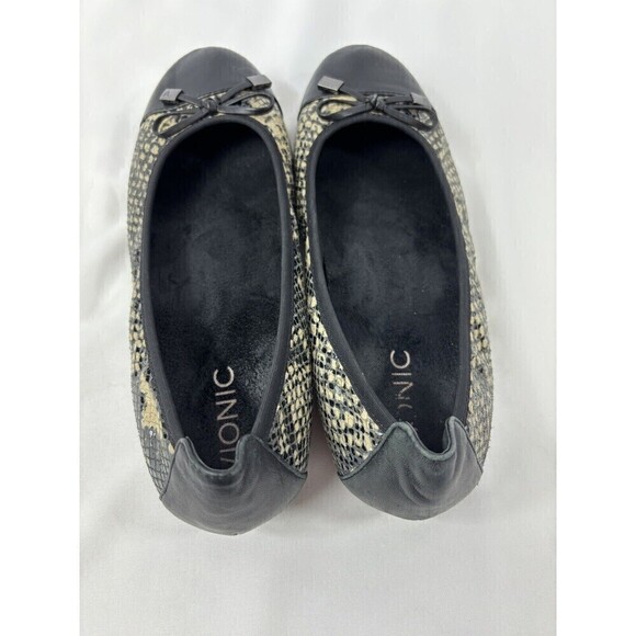 Vionic Minna Ballet Flats Size 6.5 Black Cream Reptile Print Leather Cap Toe - Picture 9 of 16